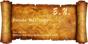 Benda Nándor névjegykártya